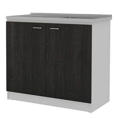 Luther 2 Piece Kitchen Set,Olimpo 150 Wall Cabinet +Salento Utility Sink With Cabinet,Black/White