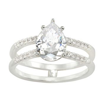 City Luxe Silver Tone Split Shank Cubic Zirconia Teardrop Ring