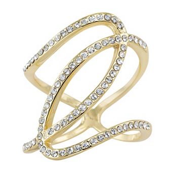 City Luxe Gold Tone Crystal Irregular Openwork Ring