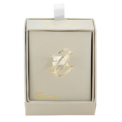 City Luxe Gold Tone Crystal Pave Irregular Open Work Ring