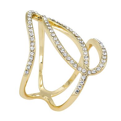 City Luxe Gold Tone Crystal Pave Irregular Open Work Ring
