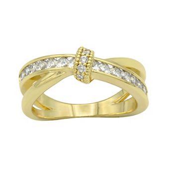 City Luxe Gold Tone Square & Round Cubic Zirconia Crossband Ring