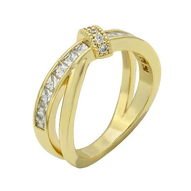 City Luxe Gold Tone Square & Round CZ Crossband Ring