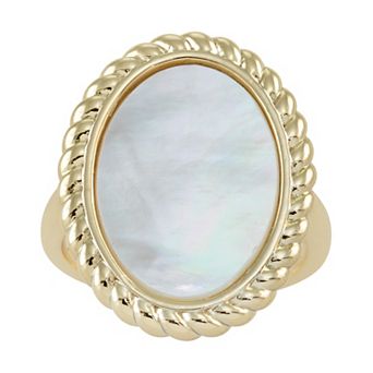 City Luxe Gold Tone Mother-of-Pearl Oval Frame Ring