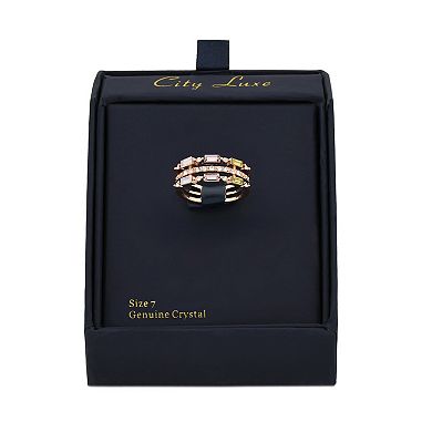 City Luxe Rose Gold Tone Multi Crystal Faux Stack Ring