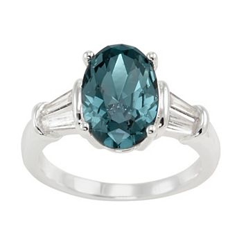 City Luxe Silver Tone Oval Blue Crystal & Cubic Zirconia Baguette Ring