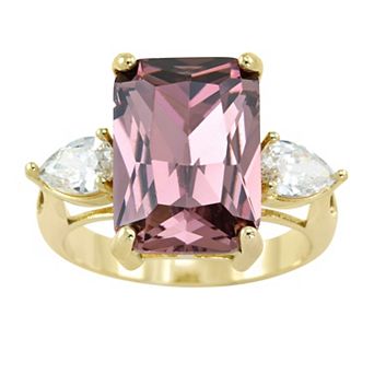 City Luxe Gold Tone Light Purple Crystal & Cubic Zirconia 3-Stone Ring