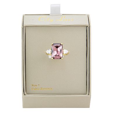 City Luxe Gold Tone Light Purple Crystal & Clear CZ Ring