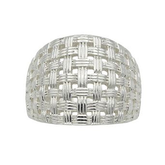 City Luxe Silver Tone Basketweave Textured Dome Ring