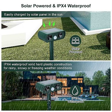 Solar Ultrasonic Animal Repeller - Green - Ipx4 Waterproof, Motion Sensor Repellent
