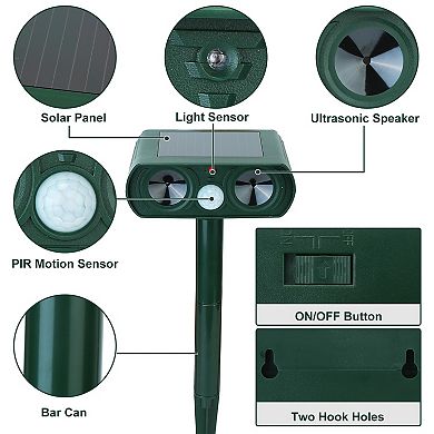 Solar Ultrasonic Animal Repeller - Green - Ipx4 Waterproof, Motion Sensor Repellent