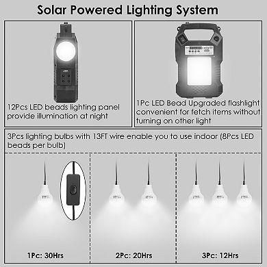 Portable Solar Power Station W,flashlight, 3 Lighting Bulbs