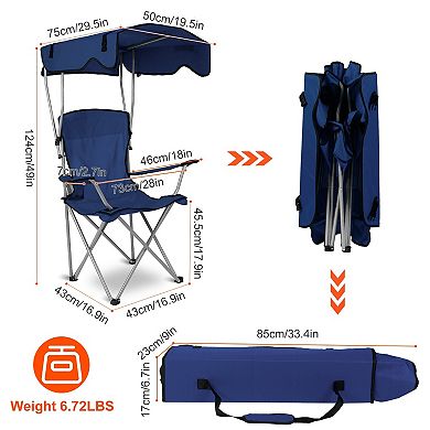 330lbs Load Foldable Beach Canopy Chair Sun Protection, Camping Lawn