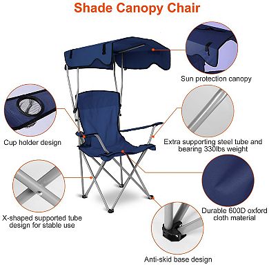 330lbs Load Foldable Beach Canopy Chair Sun Protection, Camping Lawn