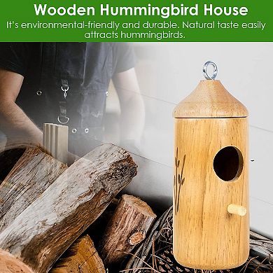 Humming Bird Houses - 2-pack Wooden Hanging Bird Nest Feeder - Patio Garden Craft Decor