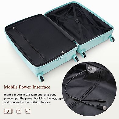 Luggage Set Of 3 Spinner Suitcase Set With Usb Port And Cup Holder