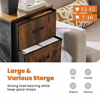 4 Drawer Storage Organizer Dresser, Metal Frame And Wood Top