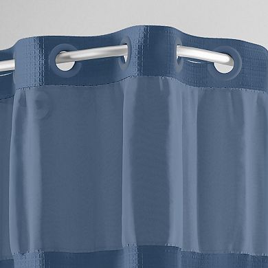 Hookless Shower Curtain - matte waffle navy with sheer window