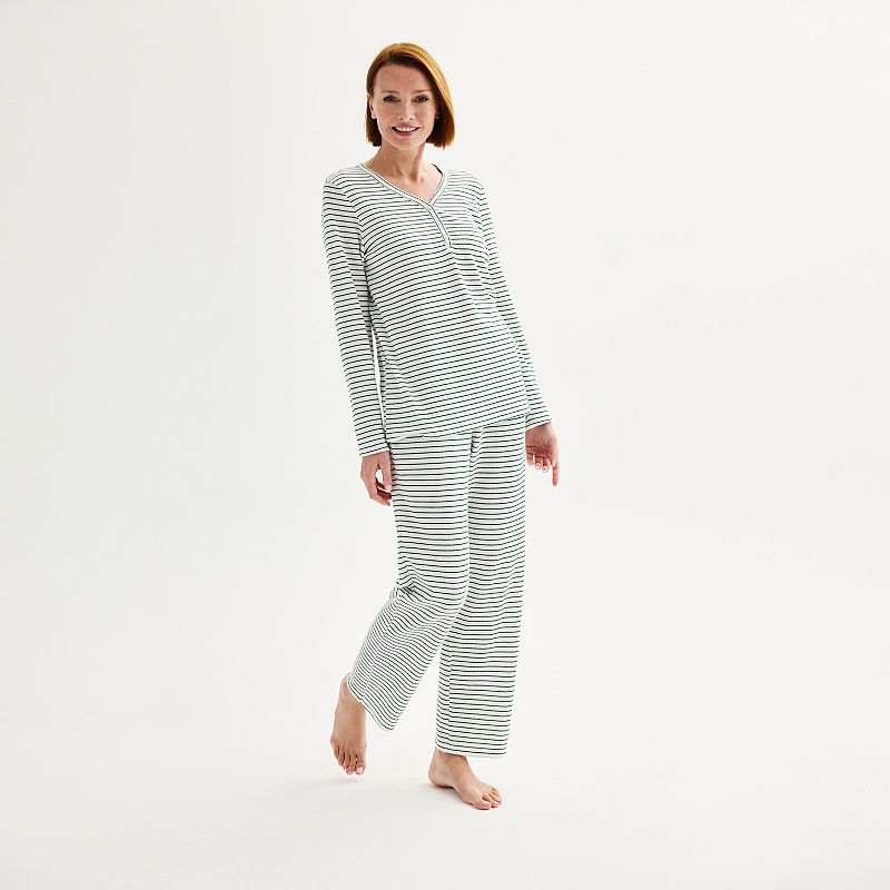 Petite Croft & Barrow® Long Sleeve Pajama Top & Pajama Pants Sleep Set