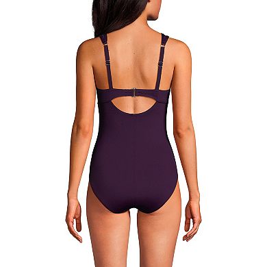 Women's Lands' End Mesh High Neck Back Cutout Tummy Slimming One-Piece Swimsuit