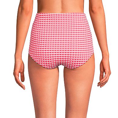 Women's Lands' End High Waisted Tummy Slimming Gingham Tugless Bikini Bottoms