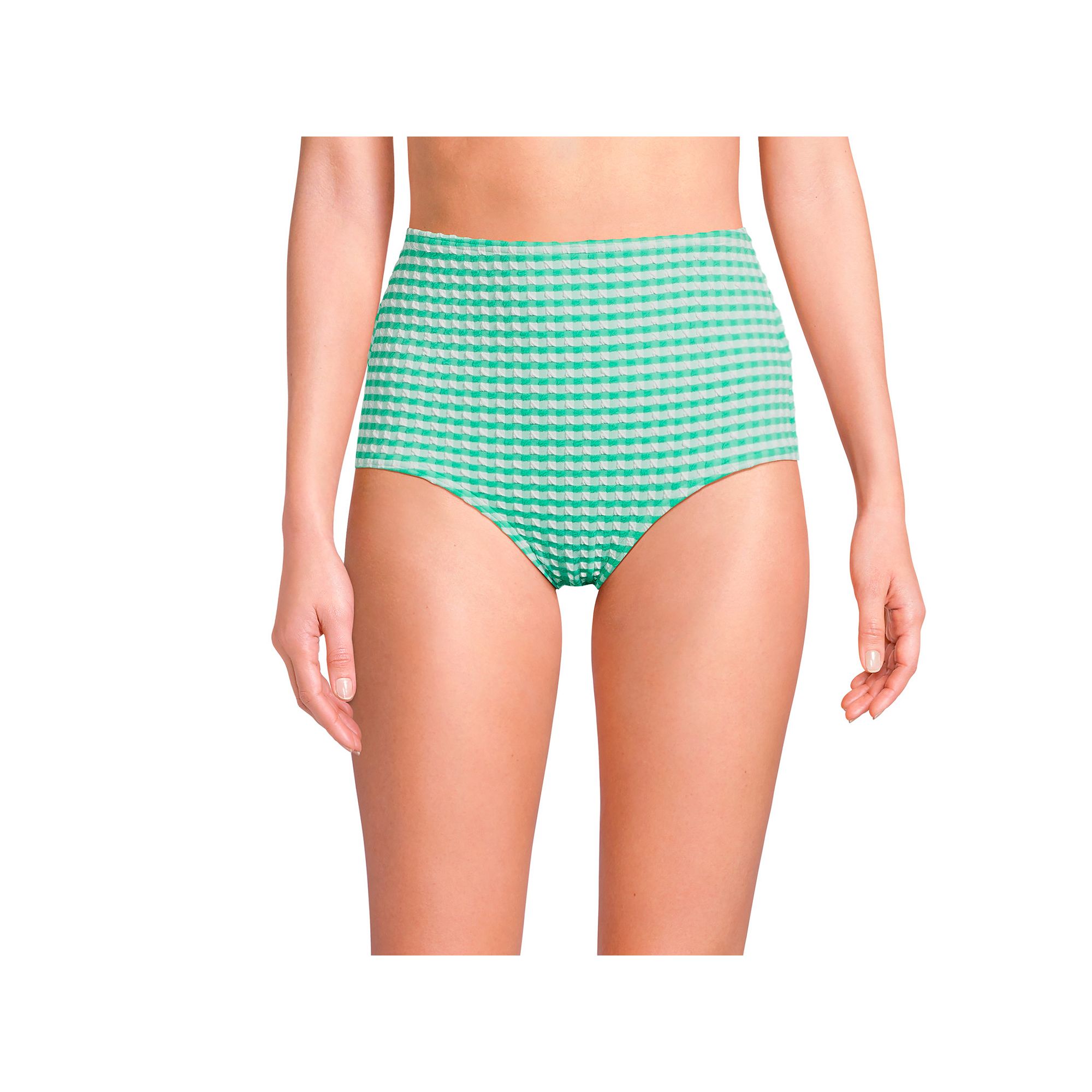 Womens Lands End Gingham High Waisted Tummy Slimming Tugless Bikini Botto