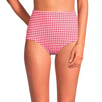 Women's Lands' End Gingham High Waisted Tummy Slimming Tugless Bikini Bottoms