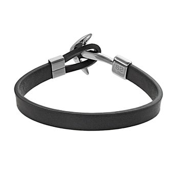 DESTINY FOR MEN Men's Stainless Steel Black Leather Anchor Bracelet