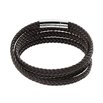 DESTINY FOR MEN Men's Stainless Steel Brown Leather Braided Bracelet
