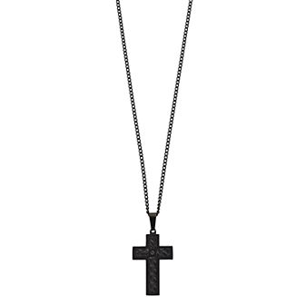 Men's Black Ion Over Stainless Steel Leather Cross Pendant Necklace