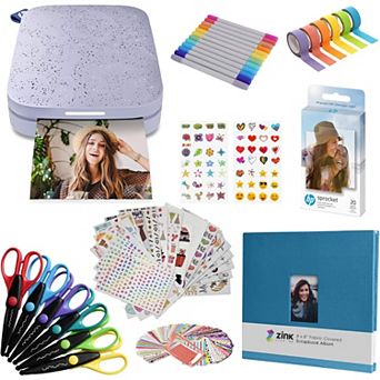 Hp Sprocket Portable 2x3" Instant Photo Printer (lilac), Accesories & Scrapbook Bundle