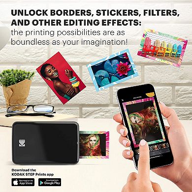 Kodak Step Mobile Instant Photo Printer 2x3" (black), Compatible With Ios, Android & Bluetooth