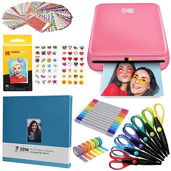 Kodak Step Mobile Instant Photo Printer 2x3" (pink) & Scrapbook Bundle For Ios & Android