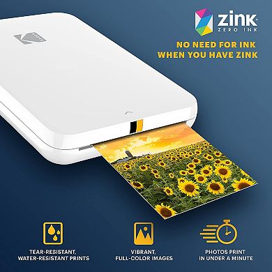 Kodak Step Slim Mobile Color Instant Photo Printer 2x3” (white), Compatible With Ios And Android