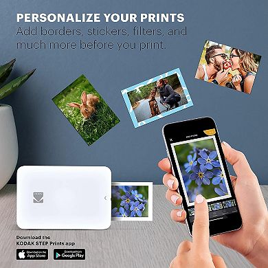 Kodak Step Slim Mobile Color Instant Photo Printer 2x3” (white), Compatible With Ios And Android