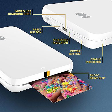 Kodak Step Slim Mobile Color Instant Photo Printer 2x3” (white), Compatible With Ios And Android