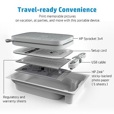 Hp Sprocket 3x4 Instant Photo Printer Prints 3.5x4.25” Photos From Ios & Android - White