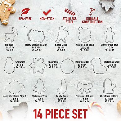 Zulay Kitchen (14-Pieces) Metal Christmas Cookie Cutters