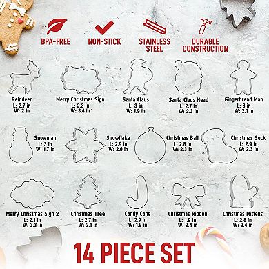 Stainless Steel Christmas Cookie Cutters With Folded Edges (14-Pieces)