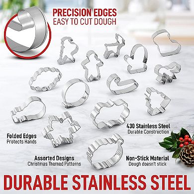 Zulay Kitchen (14-Pieces) Metal Christmas Cookie Cutters