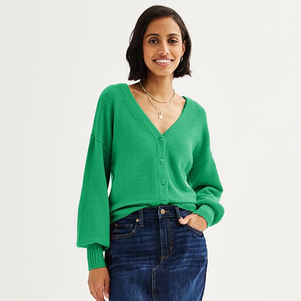 Women's Sonoma Goods For Life® Button Front Cardigan - Emerald Flare (X LARGE)