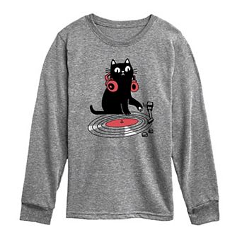 Boys 8-20 DJ Cat Long Sleeve Graphic Tee