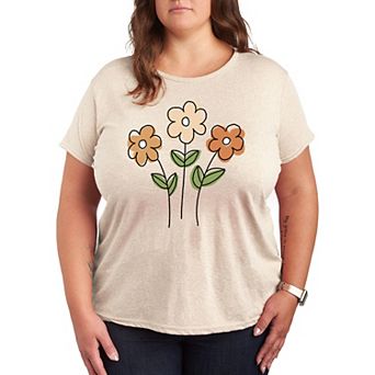 Plus Neutral Sketchy Flowers Graphic Tee