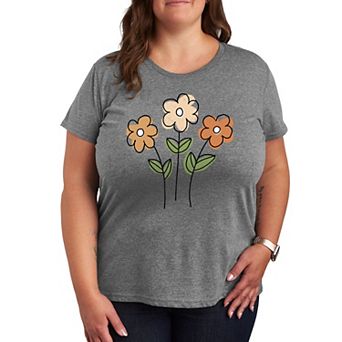 Plus Neutral Sketchy Flowers Graphic Tee