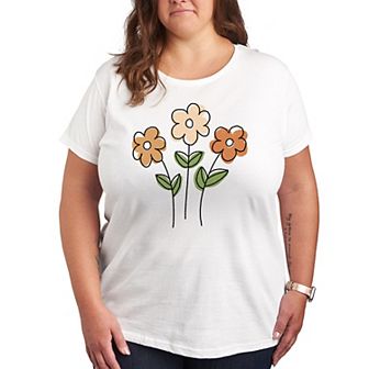 Plus Neutral Sketchy Flowers Graphic Tee