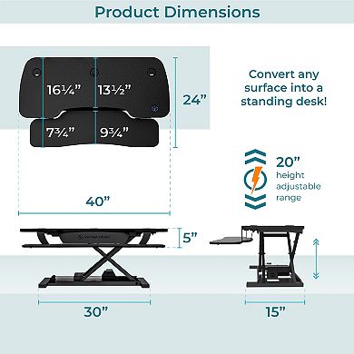 VersaDesk PowerPro 40"W Electric Adjustable Standing Desk Converter, Black