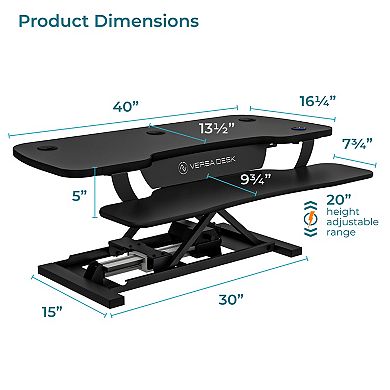 VersaDesk PowerPro 40"W Electric Adjustable Standing Desk Converter, Black