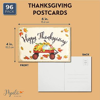 96 Pack Thanksgiving Postcards for Fall, Happy Thanksgiving Cards with Wagon
