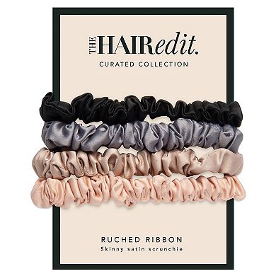 The Hair Edit Multicolor Ruched Ribbon Slim Satin Scrunchies 4-piece Set