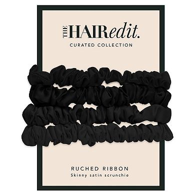The Hair Edit Ruched Ribbon Slim Satin Scrunchies 4-piece Set